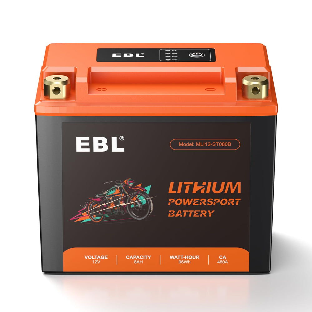 EBL lithium YTX12-BS battery front view for quick starts