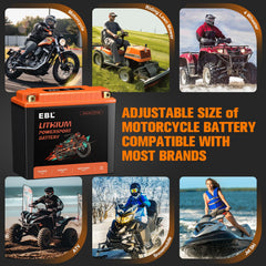 EBL lithium YTX20L-BS battery dimensions illustrating compact, lightweight design