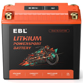 EBL lithium YTX20L-BS battery front view showing compact size for easy mounting