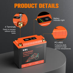 EBL lithium YTX20L-BS battery with BMS rapid-charging feature for fast power-up