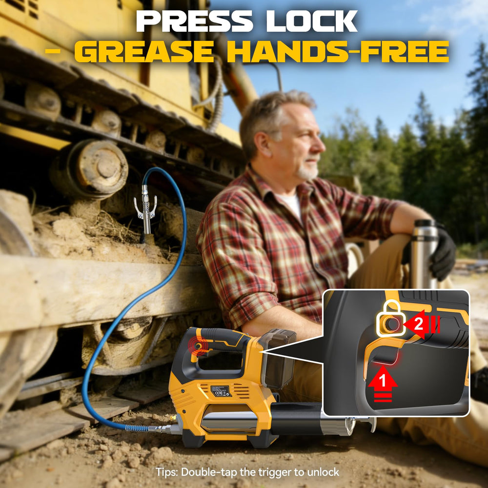 Ecarke cordless grease gun 39-inch hose reaching tight spots.