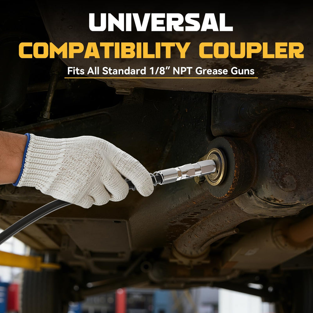 Ecarke wide needle coupler reaches broad lubrication areas efficiently.