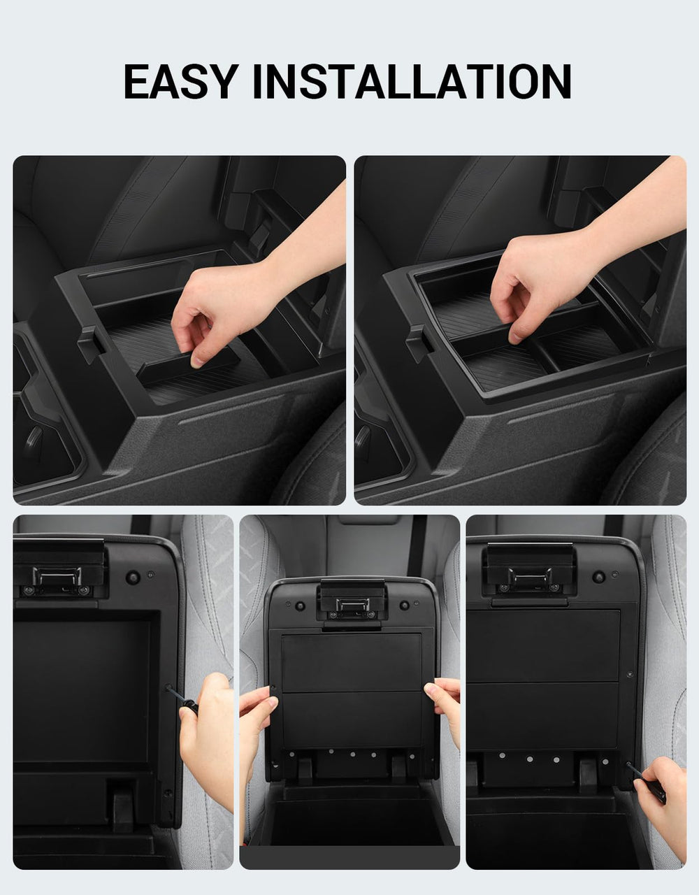Ecarzo OEM-fit center console organizer aligns with factory holes.