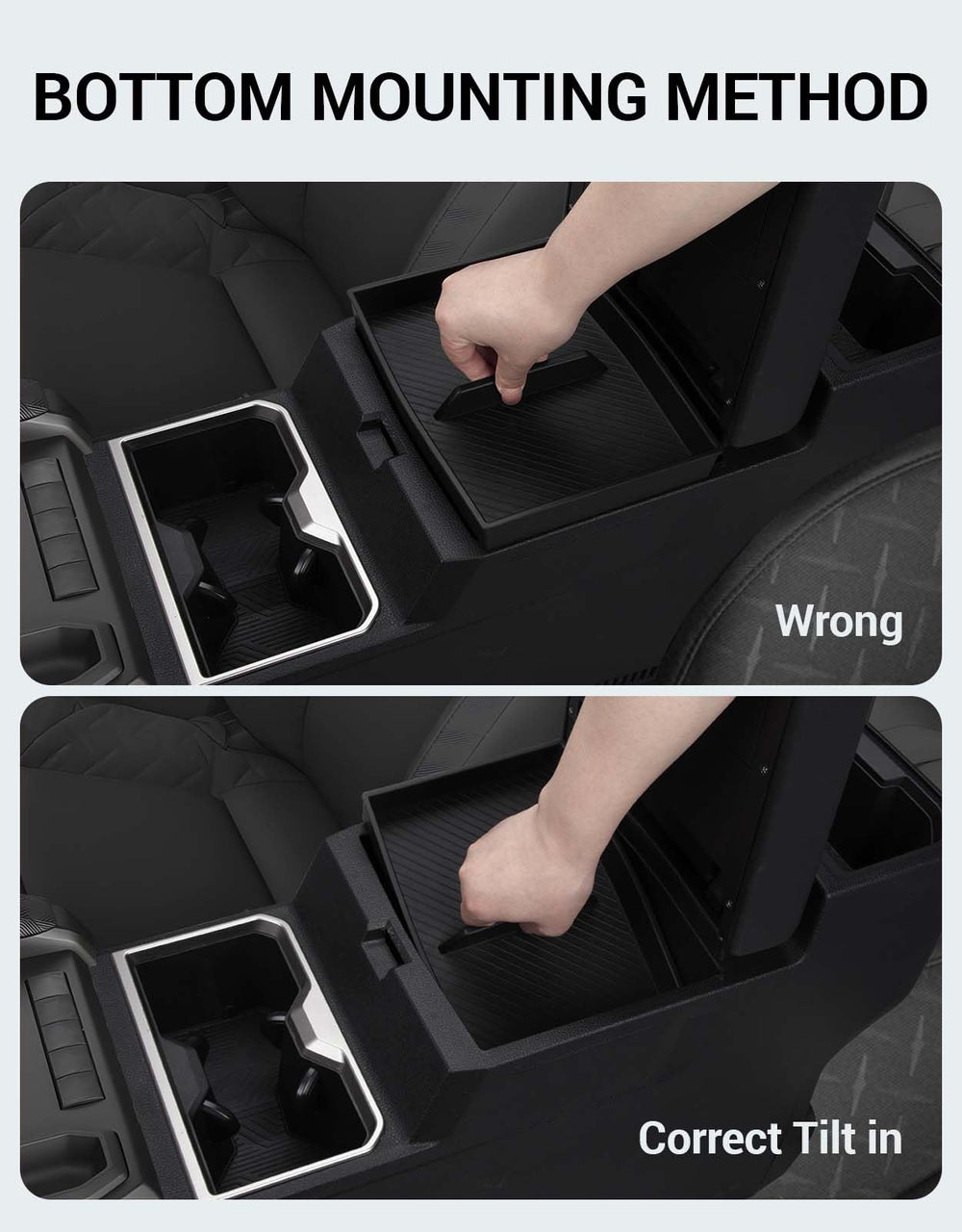 Ecarzo Tacoma lower console organizer keeps items neatly stored during trips.