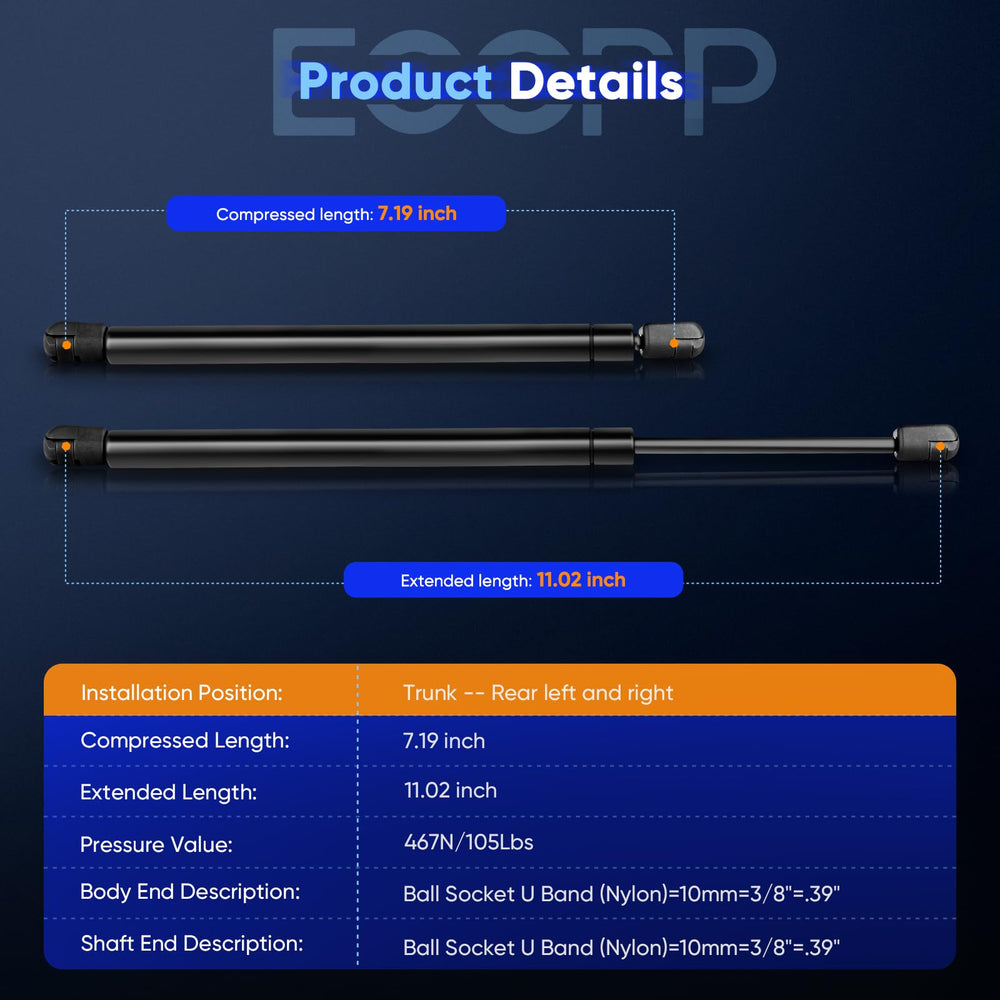 ECCPP 2pcs tailgate lift supports for Ford Focus 2005-2011 with spoiler