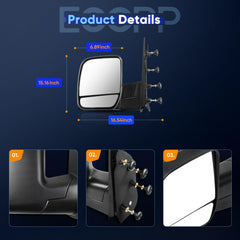ECCPP driver-side-mirror-left-black-finish closeup highlights durable exterior.