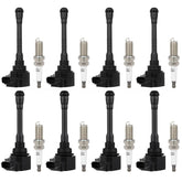 ECCPP ignition coil pack with eight iridium plugs, front view for Nissan Titan.