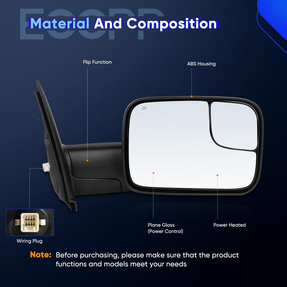 ECCPP towing mirrors for Ram 2500/3500 right view with heated feature.