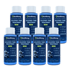 Eco Strong RV Toilet Treatment bottle shown for easier black tank care at the campsite.