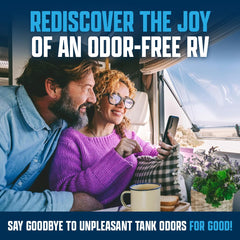 Eco Strong Tank Cleaner with odor counteractants freshens RV sanitation.