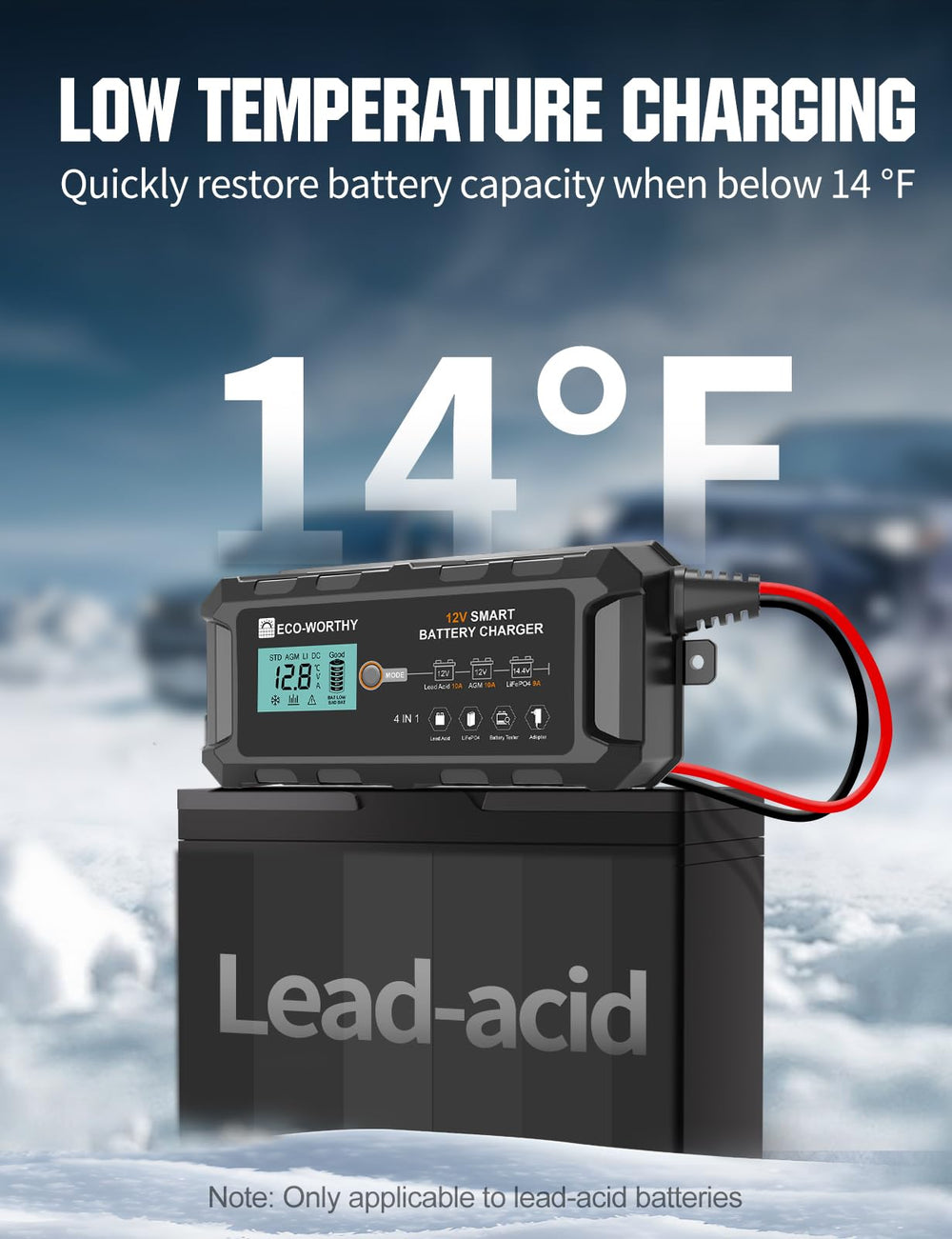 Eco-Worthy 10A LiFePO4 charger ready-to-use output cable