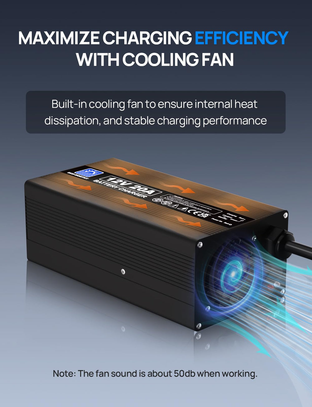 Eco-Worthy 14-6V charging graphic demonstrates 20A speed.