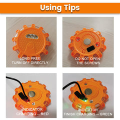 Folding hook and magnetic base enable hands-free operation.