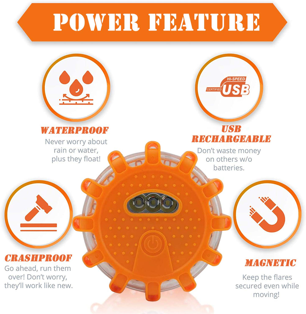 Ecoangel road flares magnetic base attachment demonstrates hands-free mounting on vehicle or boat.