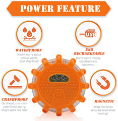 Ecoangel road flares magnetic base attachment demonstrates hands-free mounting on vehicle or boat.
