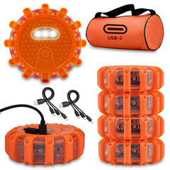 Ecoangel USB-C LED road flares with magnetic base for quick roadside signaling.
