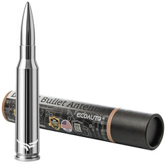 EcoAuto 50 Cal Bullet Antenna packaging emphasizes quality and compatibility notes