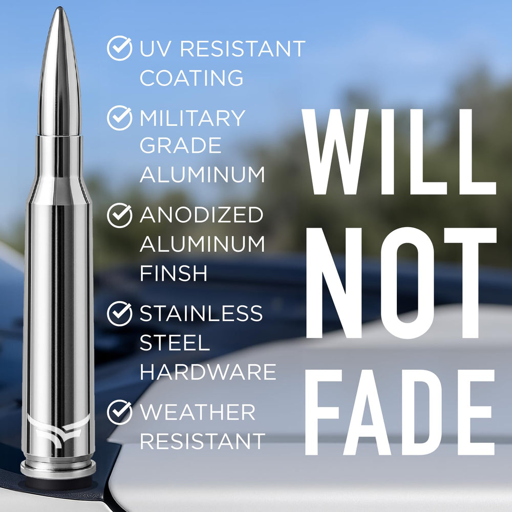 EcoAuto 50 Cal Bullet Antenna rear view with compact silhouette and secure mount