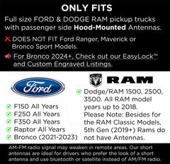 EcoAuto bullet antenna topper on Ford F-350 delivers tough aesthetics and easy installation.