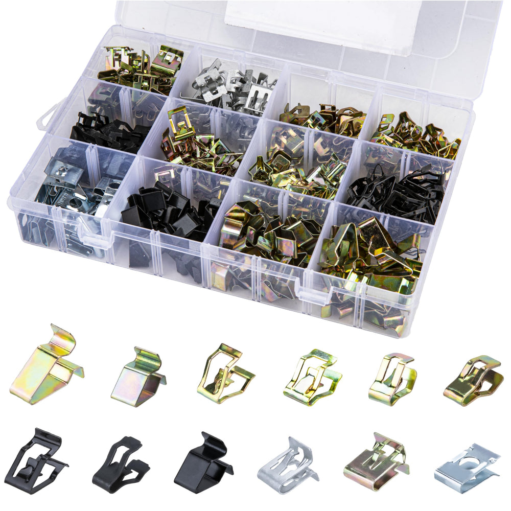 Ecocstm 240pcs auto U-clips for secure panel fastenings on most cars.