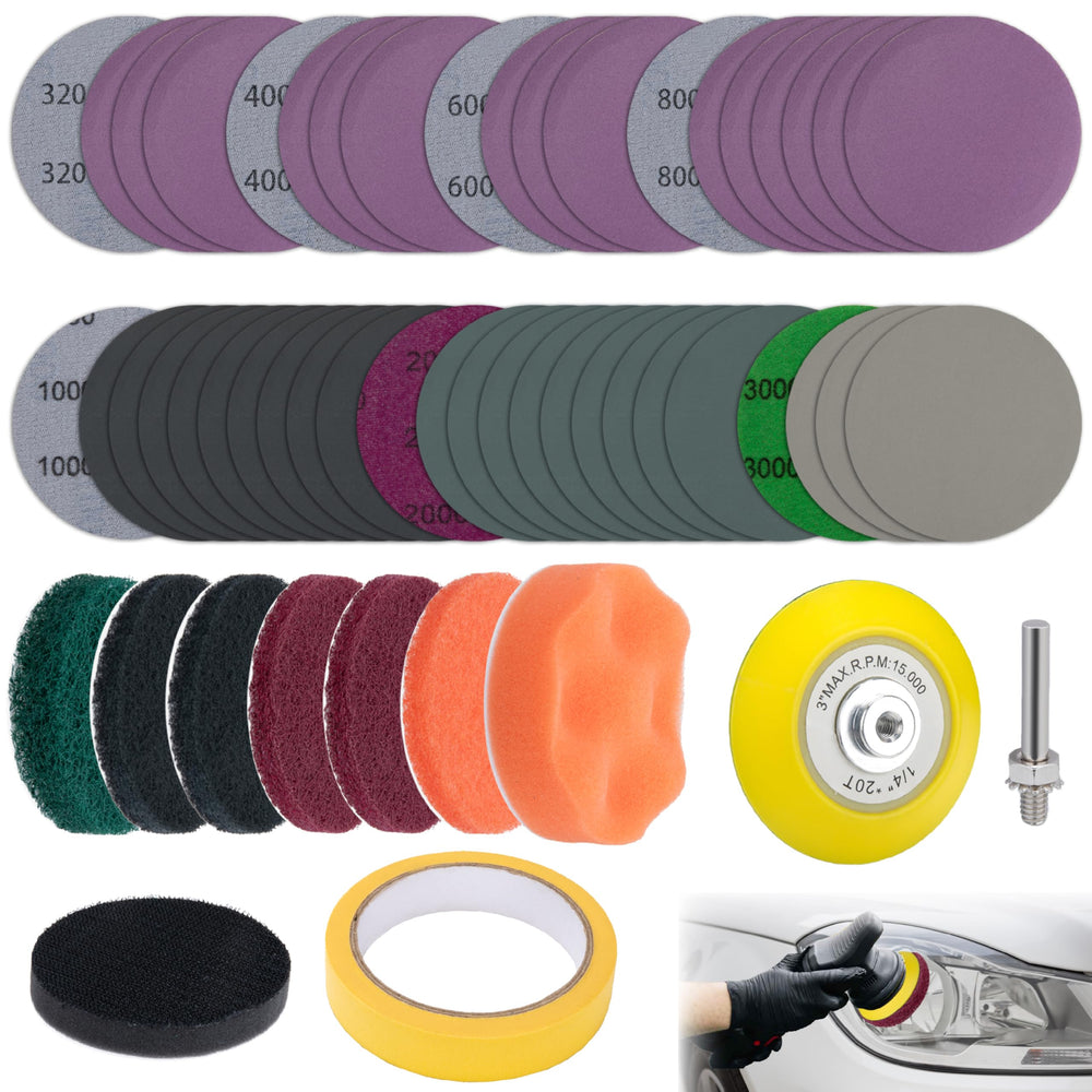 ecocstm headlight restoration kit with 3-inch disc set for clearer headlights