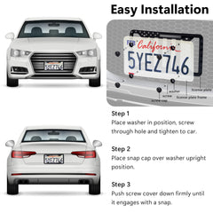 ecocstm front and rear license frame blends with vehicle styling.