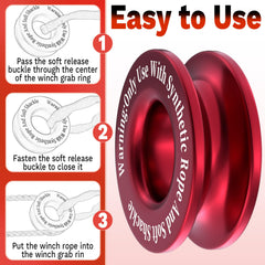 ecocstm red recovery ring attached to winch rope for safer quick recoveries