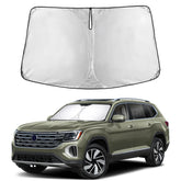 EcoNour Atlas sunshade fully covers the windshield for complete light blocking.