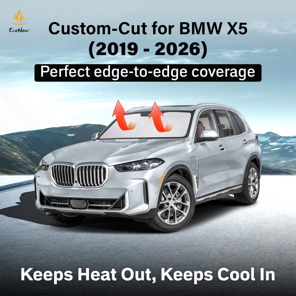 EcoNour BMW X5 sunshade provides front windshield coverage and shade