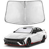 EcoNour elantra windshield sunshade fitted on Elantra windshield for full coverage.