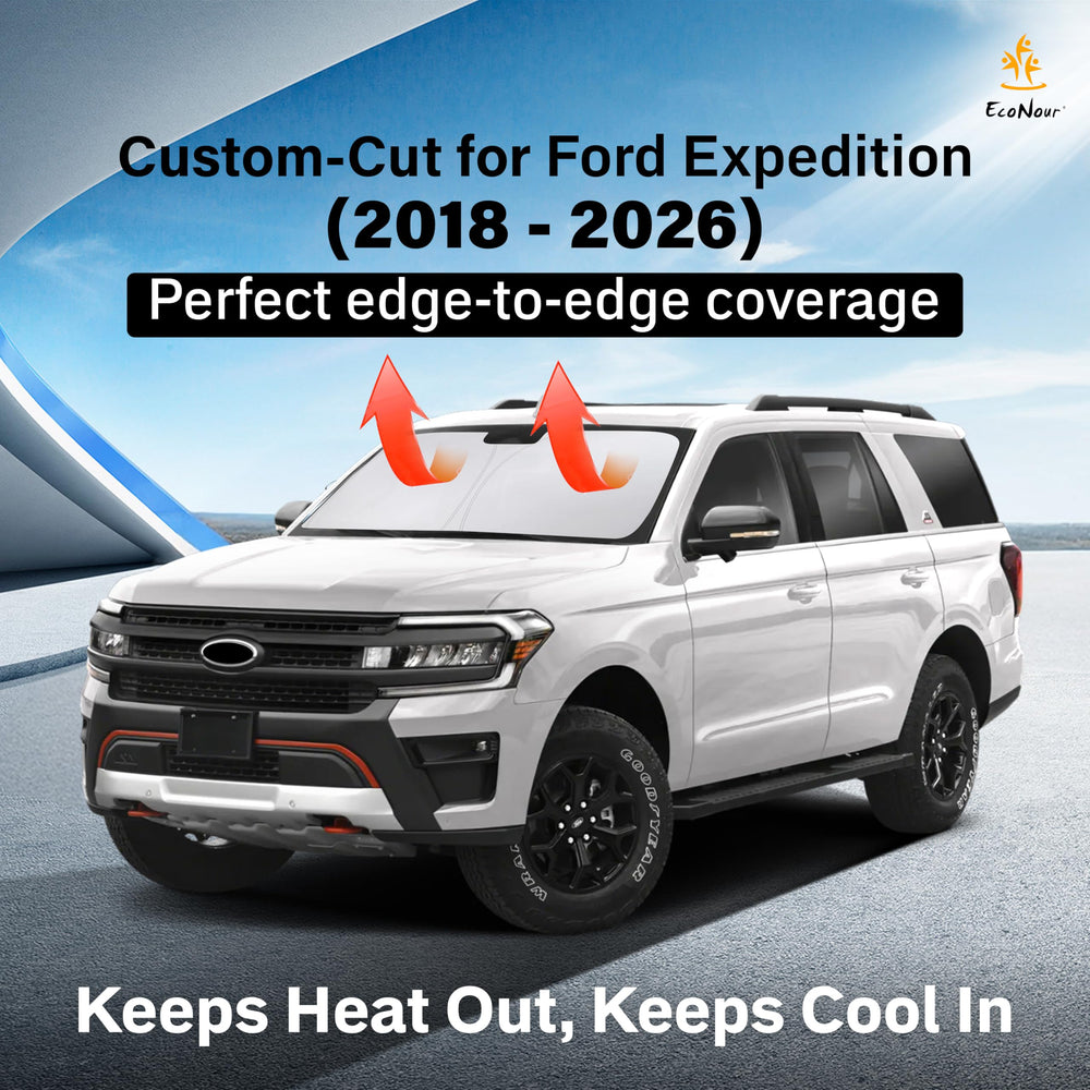 EcoNour front window shade shows full windshield coverage for Expedition.