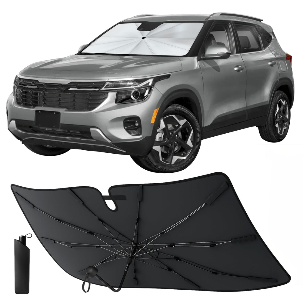 EcoNour front windshield umbrella extended for full coverage and a cooler cabin.