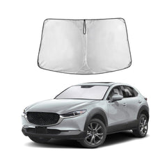 EcoNour windshield sun shade on Mazda CX-30 front window, full coverage and glare reduction