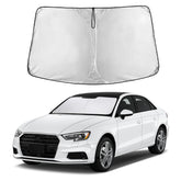 EcoNour windshield sunshade covering Audi A3 windshield for full shade and reduced glare.