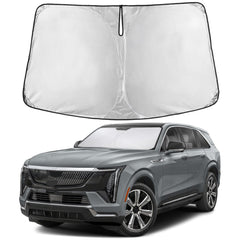 EcoNour windshield sunshade on Cadillac Escalade front view blocks glare.