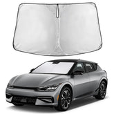 EcoNour windshield sunshade fully covers Kia EV6, reducing glare and UV exposure.