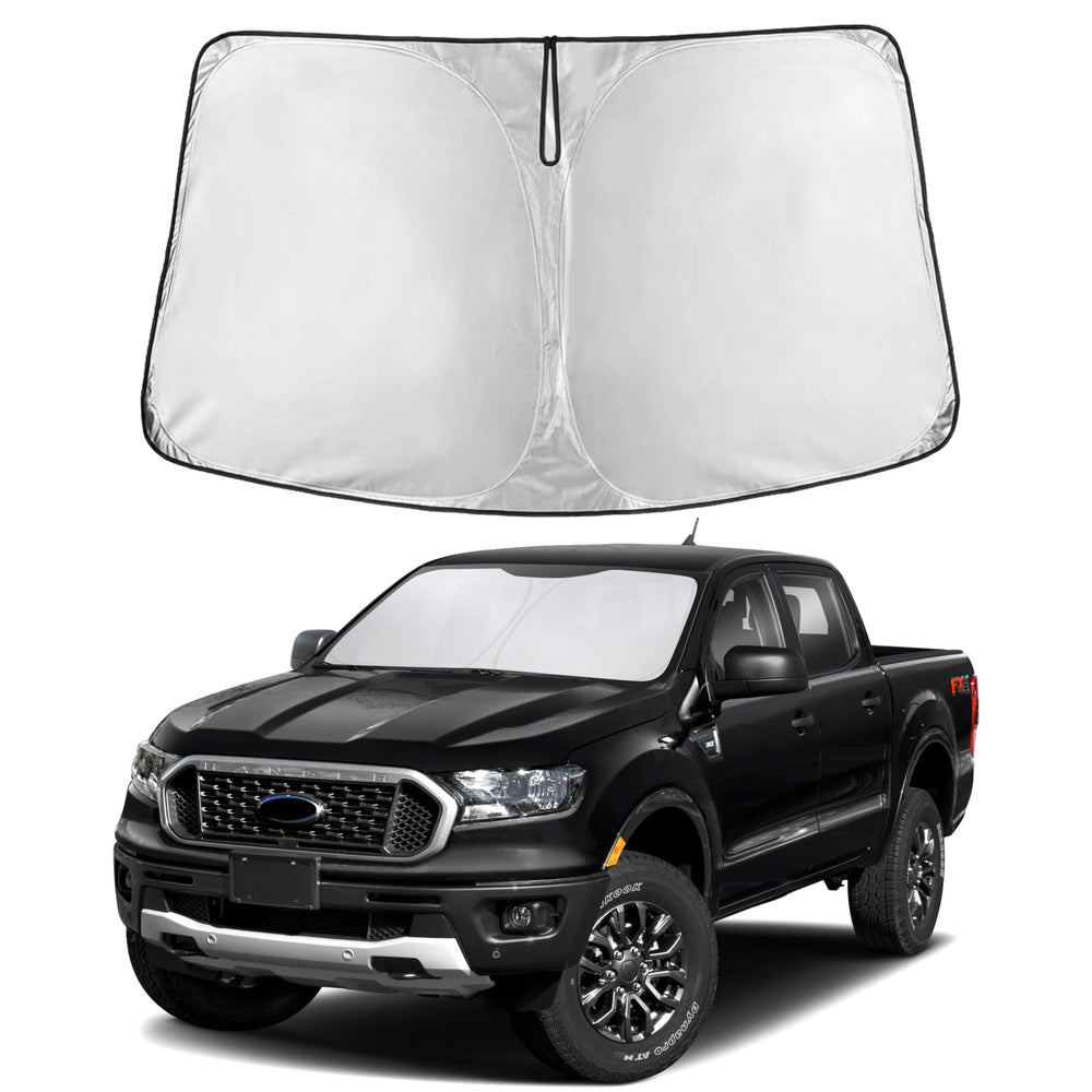 EcoNour windshield sunshade for Ford Ranger 2019-2026 provides full coverage and glare reduction.
