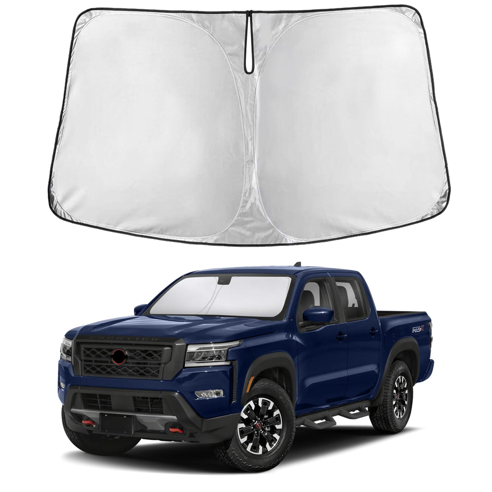 EcoNour windshield sunshade front coverage reduces glare for Nissan Frontier.
