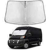 EcoNour windshield sunshade fully covers Dodge ProMaster windshield for 2014–2026.