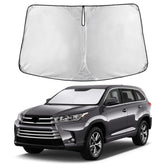 EcoNour windshield sunshade unfolded on Highlander for full windshield coverage.