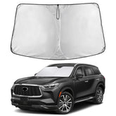 EcoNour Infiniti QX60 windshield sunshade provides full coverage and light blocking for hot days.