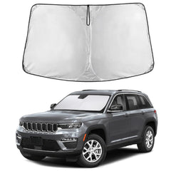 EcoNour windshield sunshade on Jeep Grand Cherokee front window blocks heat and UV