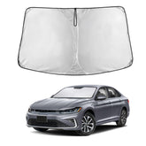 EcoNour windshield sunshade with front-coverage keeps the Jetta cockpit cooler