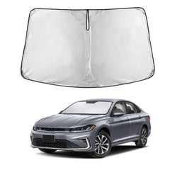 EcoNour windshield sunshade with front-coverage keeps the Jetta cockpit cooler