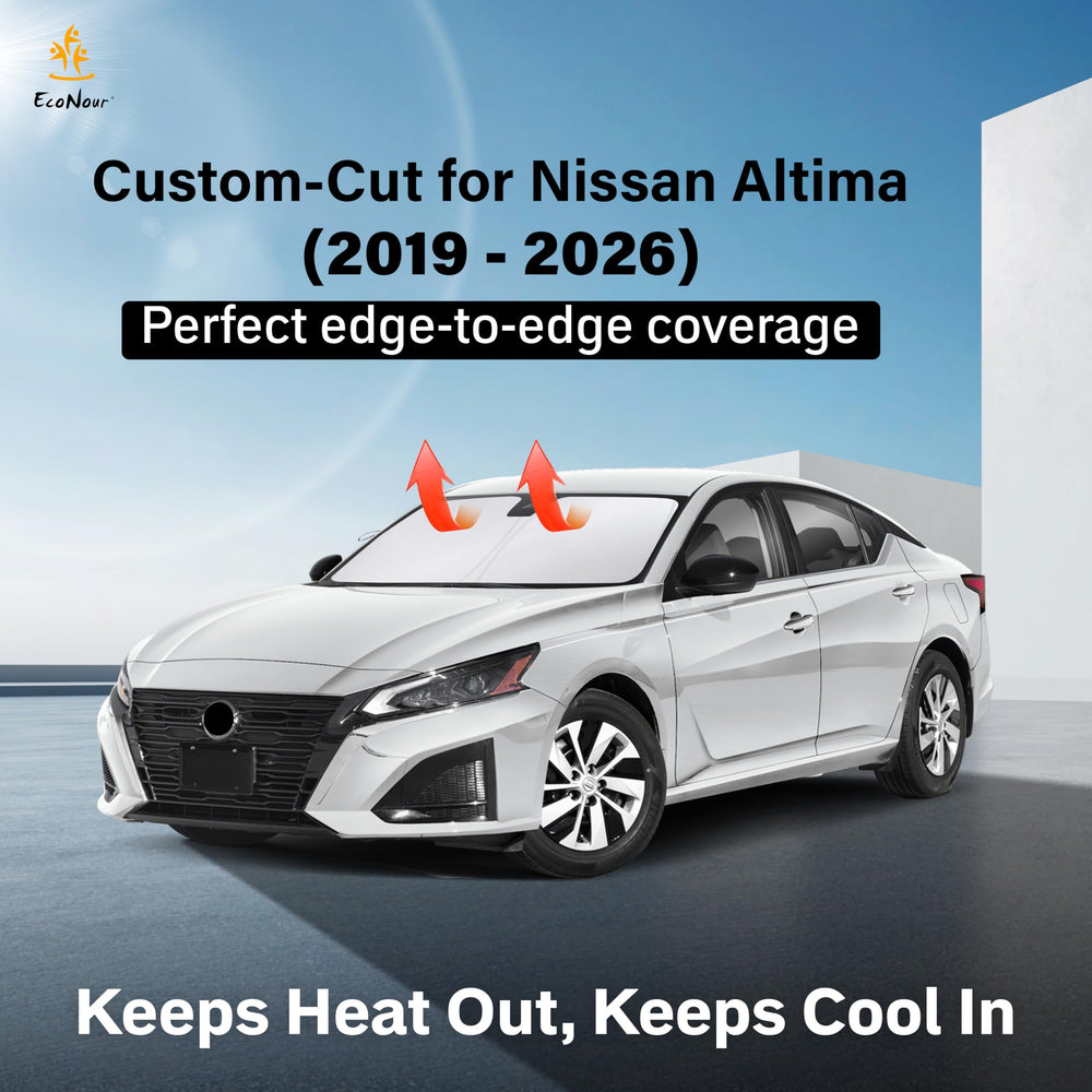 EcoNour Altima sunshade folded neatly in glove box after quick installation.