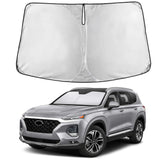 EcoNour windshield sunshade on Hyundai Santa Fe, full windshield coverage.