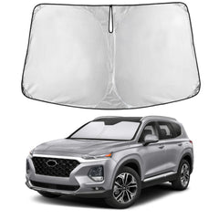 EcoNour windshield sunshade on Hyundai Santa Fe, full windshield coverage.