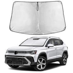 EcoNour windshield sunshade for Taos fits snugly and covers the full windshield.