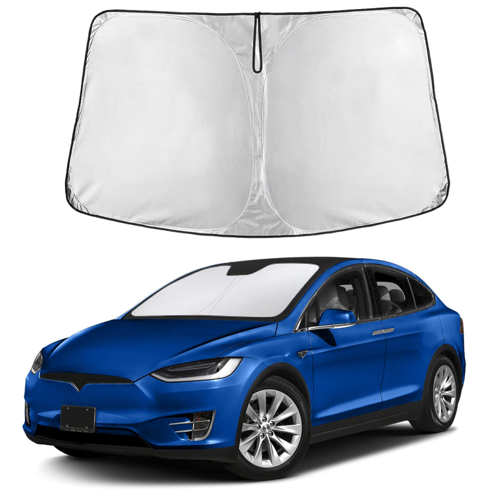 EcoNour windshield sunshade Model X coverage blocks light and shields interior.