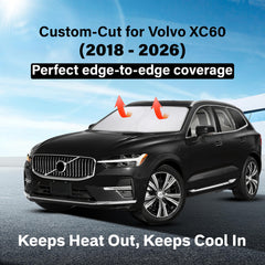EcoNour sunshade provides full front window coverage for Volvo XC60, protecting the dashboard.
